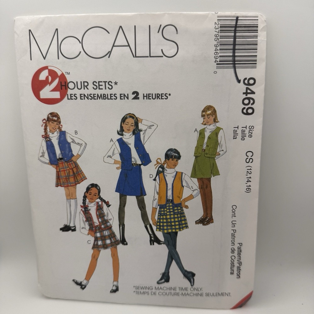 McCall's Sewing Pattern 9469, Girls Sizes 12, 14, and 16 UNCUT FF - 2 Hour Sets